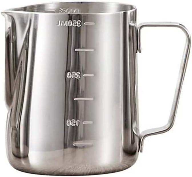 PRETYZOOM Milk Frothing Pitcher, 350ml Milk Frother Cup Stainless Steel Steaming Pitcher with Scale, Coffee Cappuccino Latte Frothing