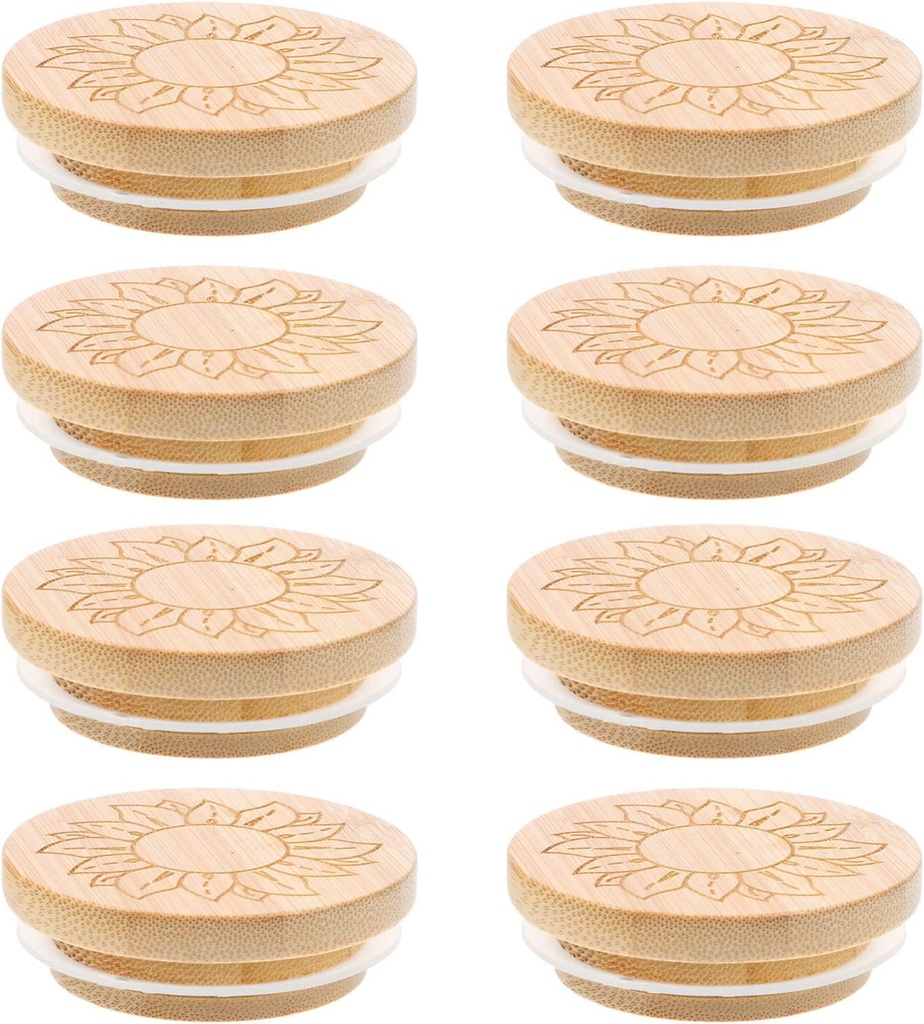 DECHOUS Wooden Jar Lid Set 8pcs Sealing Lids for Glass Jars Snack Cookie Honey Tea Storage
