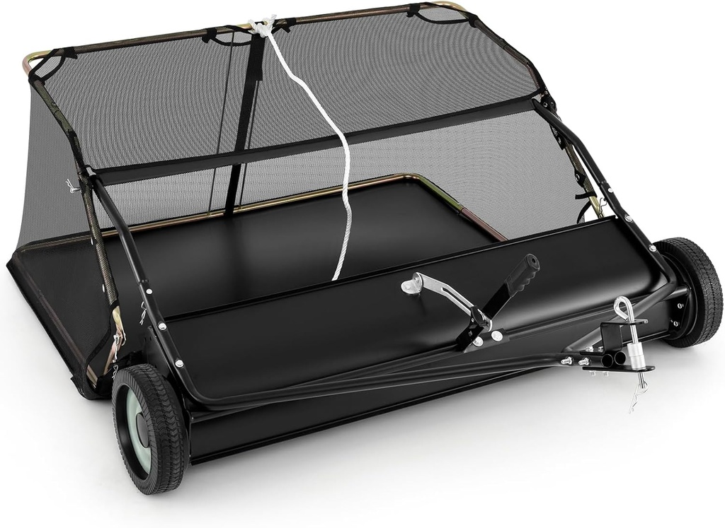 Goplus 48" Lawn Sweeper Tow Behind, Yard Sweeper w/27Cu.FT Large-Capacity Hopper Bag, Dumping Rope, Adjustable Sweeping Height, Leaf Grass Collector, Fit Tractor/ATV/UTV, Pull Behind Lawn Sweeper