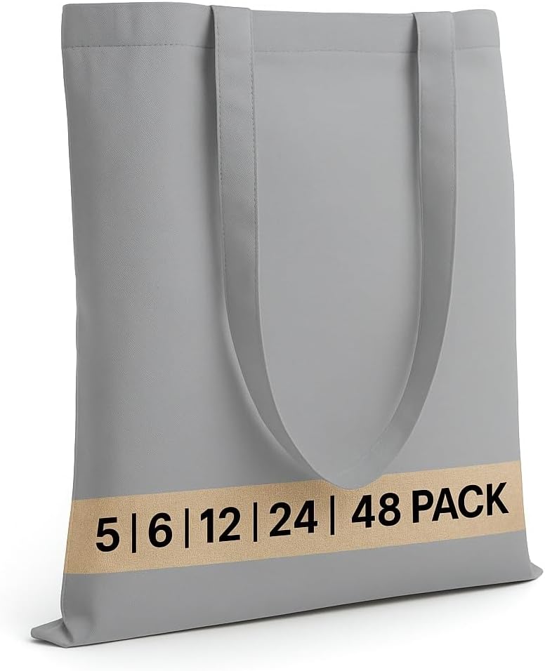 Salt Earth Pack of 5 | 6 | 12 | 24 | 48 – 100% Cotton Reusable Tote Bags – Bulk Grocery, Shopping, DIY, Beach & Gift Use