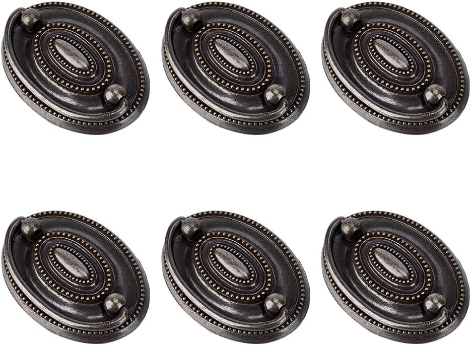 6pcs Vintage Oval Furniture Dresser Pull with Screws Alloy Drawer Knobs Door Drawer Pull Handle Wardrobe Cupboard Decor Cabinets Handles for Closet Nightstand Cupboard Knob, Dark Brown