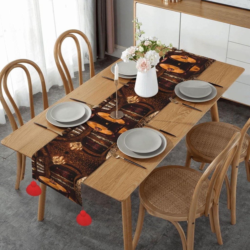 Red Wine Cellar Picture Exquisite Table Runner - Double-Sided Printed Design, Adding Elegance to Any Table Setting