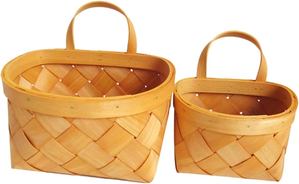 Mobestech 2pcs Hanging Vegetable Basket Rustic Cottagecore Decor Woven Storage Basket for Kitchen Wall Hanging Flower