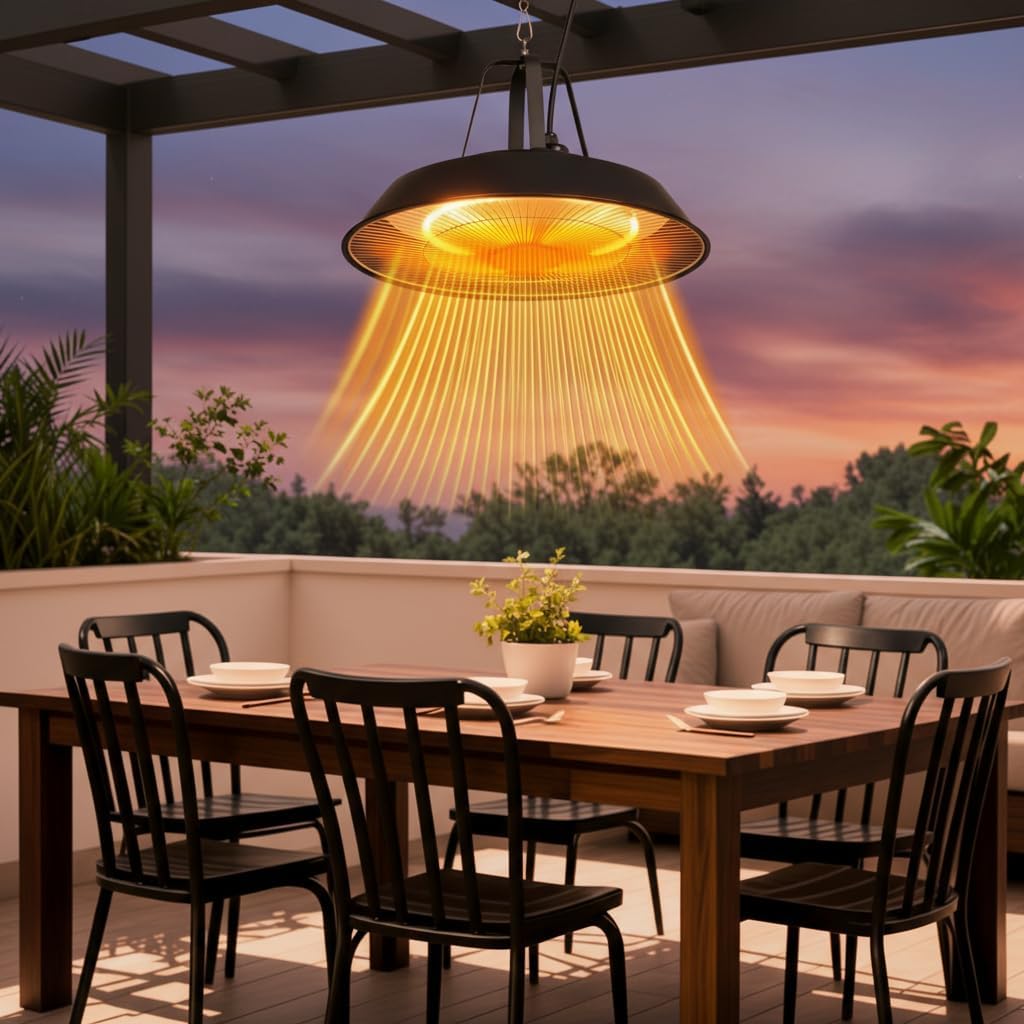 Hanging Patio Heater,1500W Hanging Ceiling Mounted Infrared Patio Heater with IP55,Cord-Free Design (black)
