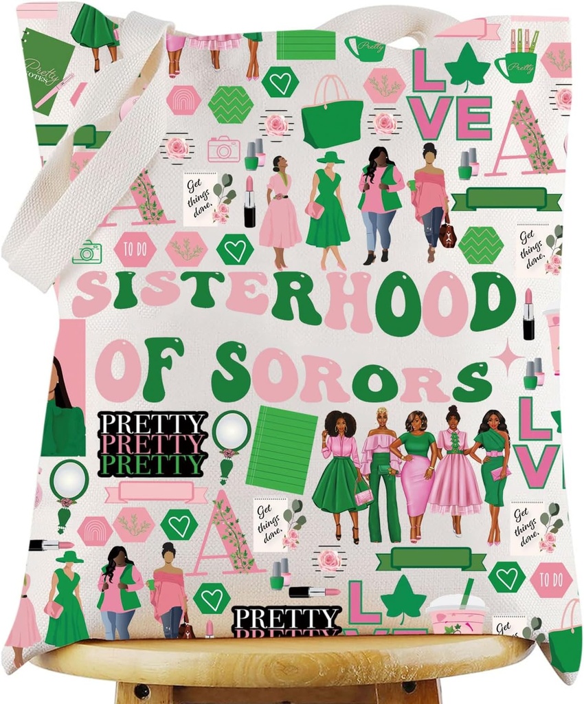 G2TUP Greek Sorority Canvas Tote Bag Pink and Green Gift Sisterhood Of Sorors Shoulder Bag Sorority Paraphernalia