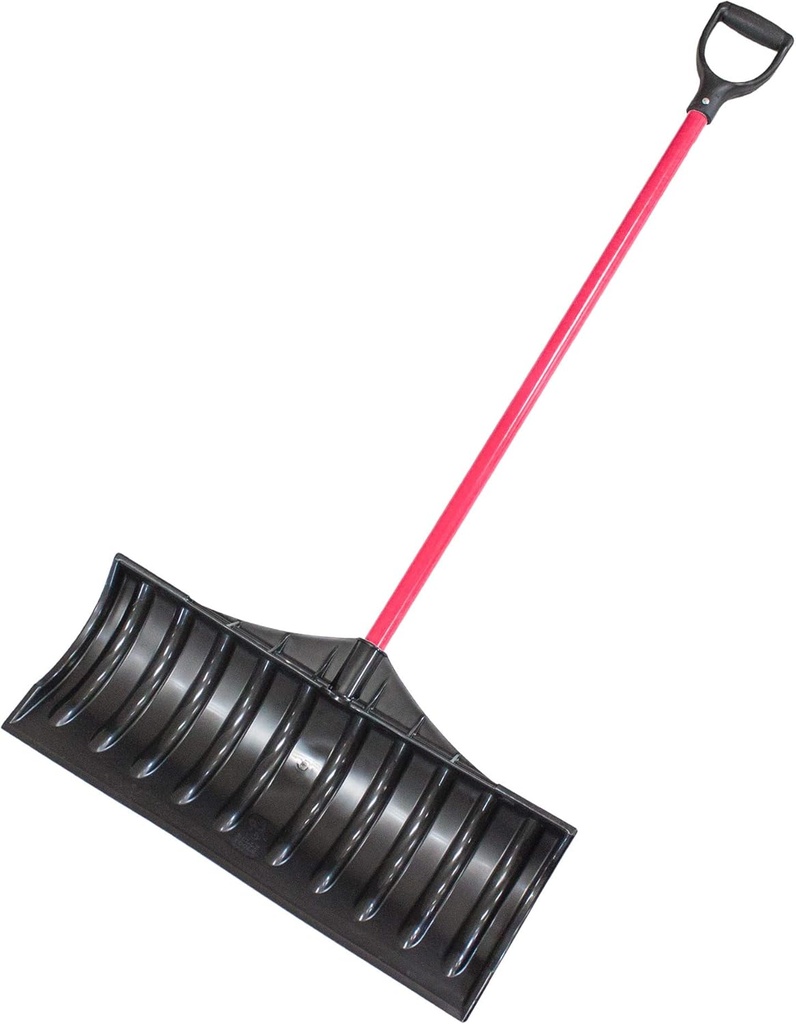 Bully Tools Poly Snow Pusher - Heavy Duty Snow Shovel with Fiberglass Handle and D-Shaped Grip, Wide Plow for Removal, Winter Scoop for Driveway, Walkway & Deck - 27" Poly Scoop, 100% Made in The USA