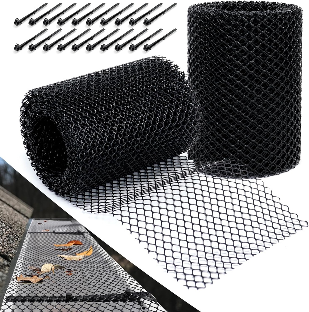 Air Jade Gutter Guard, 6" x 40Ft Plastic Gutter Guards Mesh, Gutter Leaf, Twig, Branch Filter with Clips for Easy DIY Installation, Universal Fit 4", 5", 6" Gutter System, Black