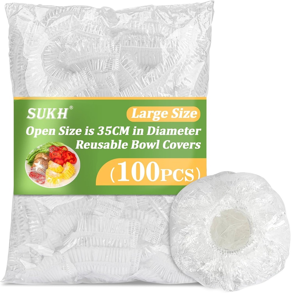 Sukh 100PCS Bowl Covers Reusable - Thickend&Sturdy Plastic Bowl Cover Elastic Food Covers Stretch Reusable Disposable Food Storage Fresh Keeping Bags Outdoor to Keep Dust Away Outdoor Party Supplies