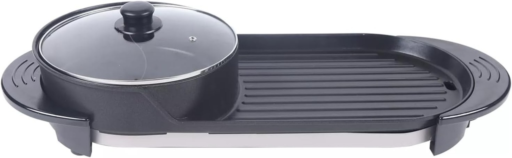 2 In 1 Electric Hot Pot With Grill Electric Hotpot And Grill, Non-Stick Electric Hot Pot With Grill Abs 2200w Separate Temperature Control Oil Collection Box Clear Lid For Family Gatherings