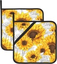Square Heat Resistant Hot Pads Set of 2, Thick 8x8 Inch Kitchen Trivets, Sunflowers Pot Holders Sets, Non-Slip Pot Holders for Countertops, Oven, BBQ & Microwave with Hanging Loop & Storage Pocket