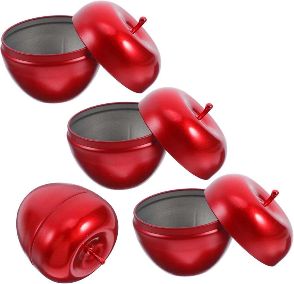 4pcs Apples Shaped Tinplate Candy Box for Cookie Candy Honey Flour Tea Decorative Storage Jar Metal Construction Red