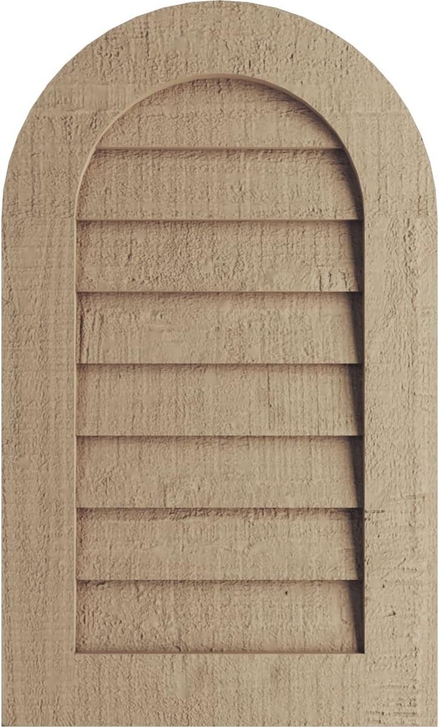 Ekena Millwork GVURRT18X42DRCPR Timberthane Rough Cedar Round Top Faux Wood Non-Functional, Primed Tan Urethane Gable Vents, 18"W x 42"H, Primed