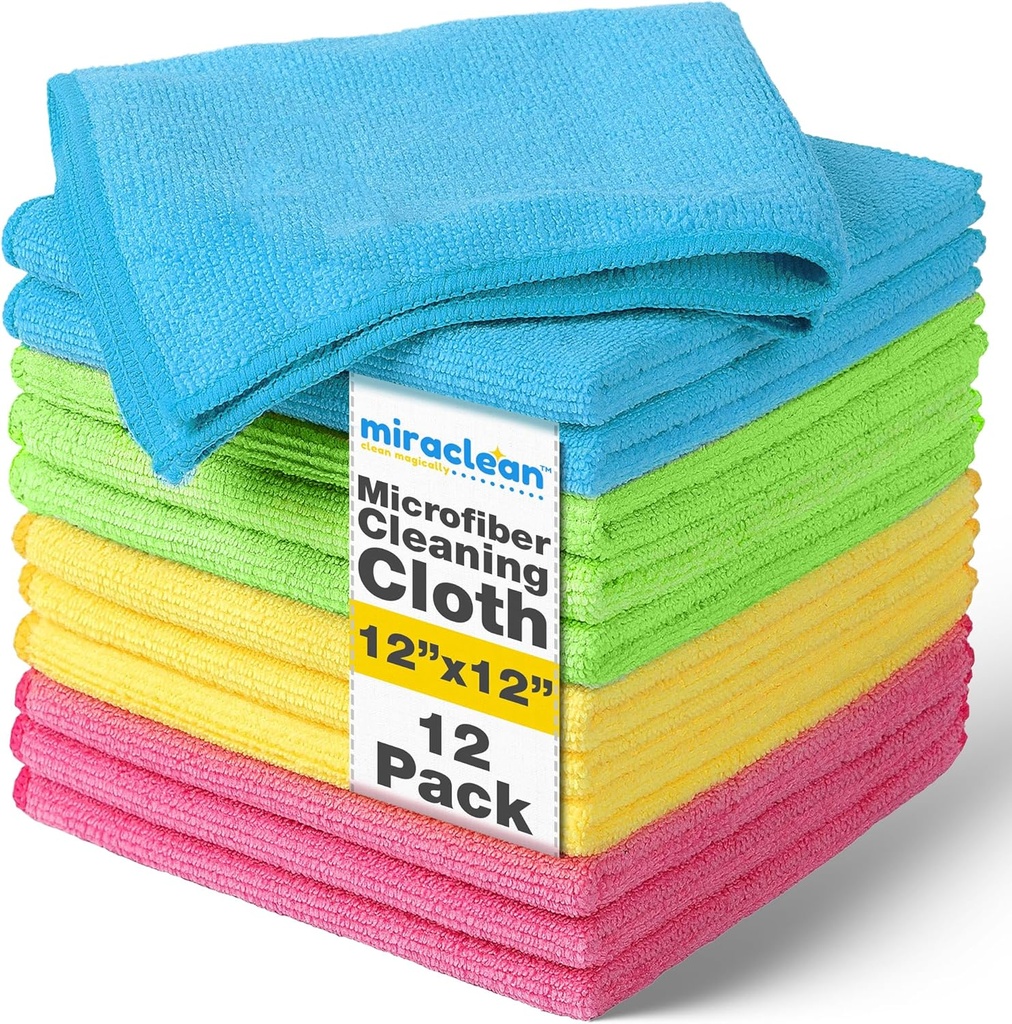 Microfiber Cleaning Cloth 12 Pack - 12 x 12 inches - Rags for Cleaning House Streak-Free Wipes for Screens, Dusting & Appliances - Premium Microfiber Cleaning Cloth