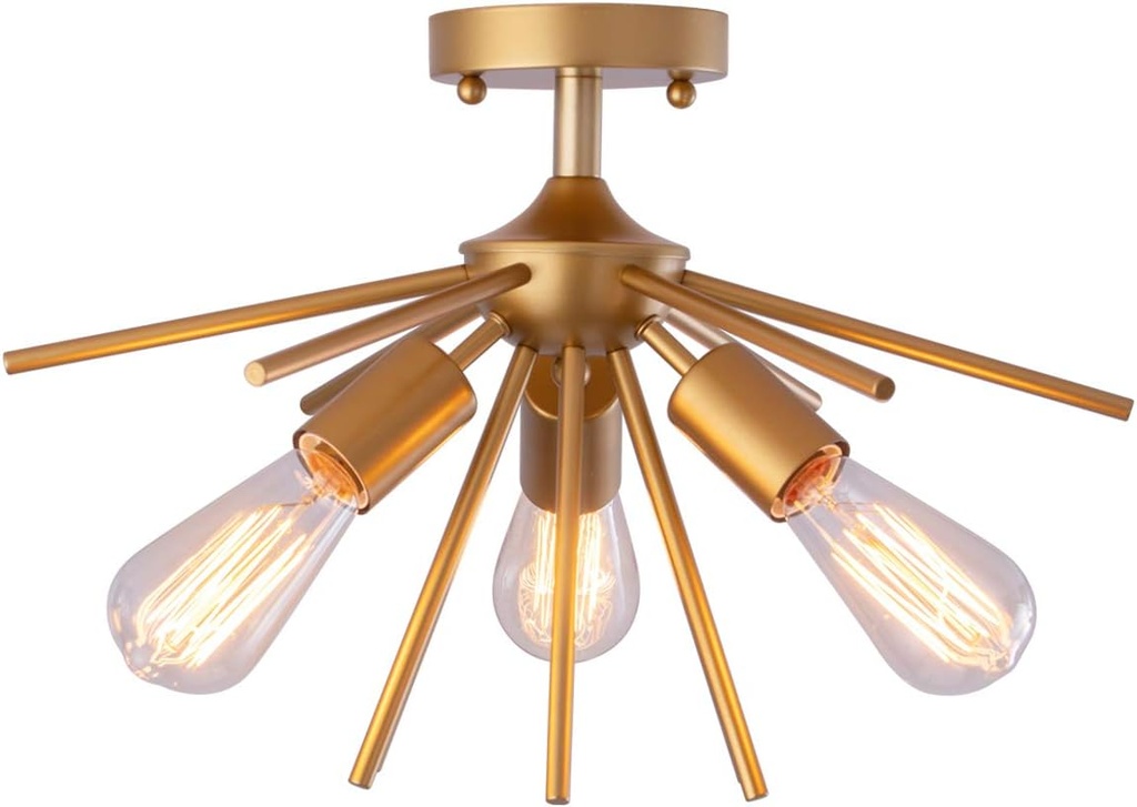 VILUXY Modern Gold Ceiling Light Sputnik Mini Flush Mount Ceiling Lamp Fixture Mid-Century Semi Flush 3 Lights for Hallway Entryway Dining Room Closet