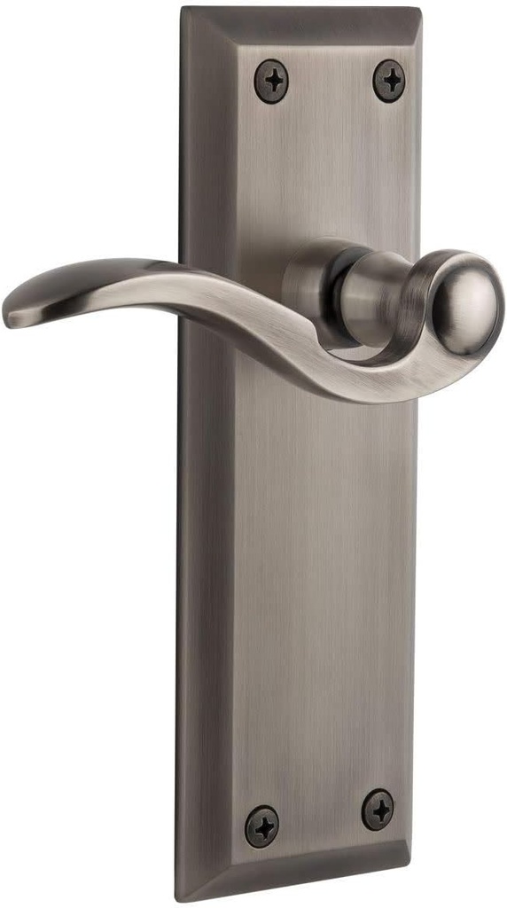 Grandeur FAVBEL_PRV_234 Fifth Avenue Solid Brass Right Handed Privacy Door Lever Set with Bellagio Lever and 2-3/4" Backset - Antique Pewter