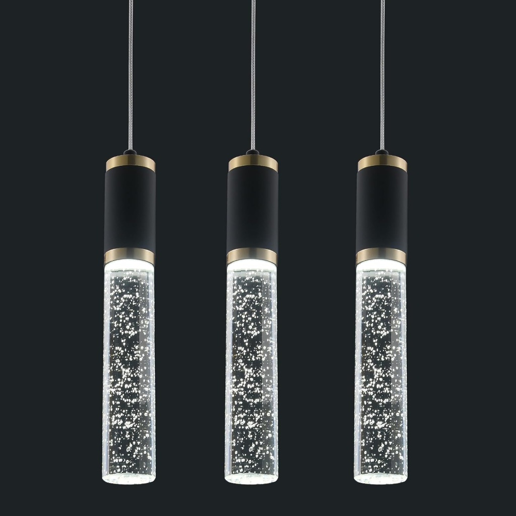 3-Pack Modern Crystal Pendant Light for Kitchen Island, Elegant Black Gold LED Bubble Hanging Chandelier Lighting Fixture for Dining Room Bedside