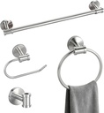 Brushed Nickel Towel Bar Set 4 Piece, Bathroom Hardware Set SUS304 Stainless Steel, Bathroom Towel Holder Rack Set Wall Mount, Including 24Inch Towel Bar, Toilet Paper Holder, Towel Ring, Towel Hook