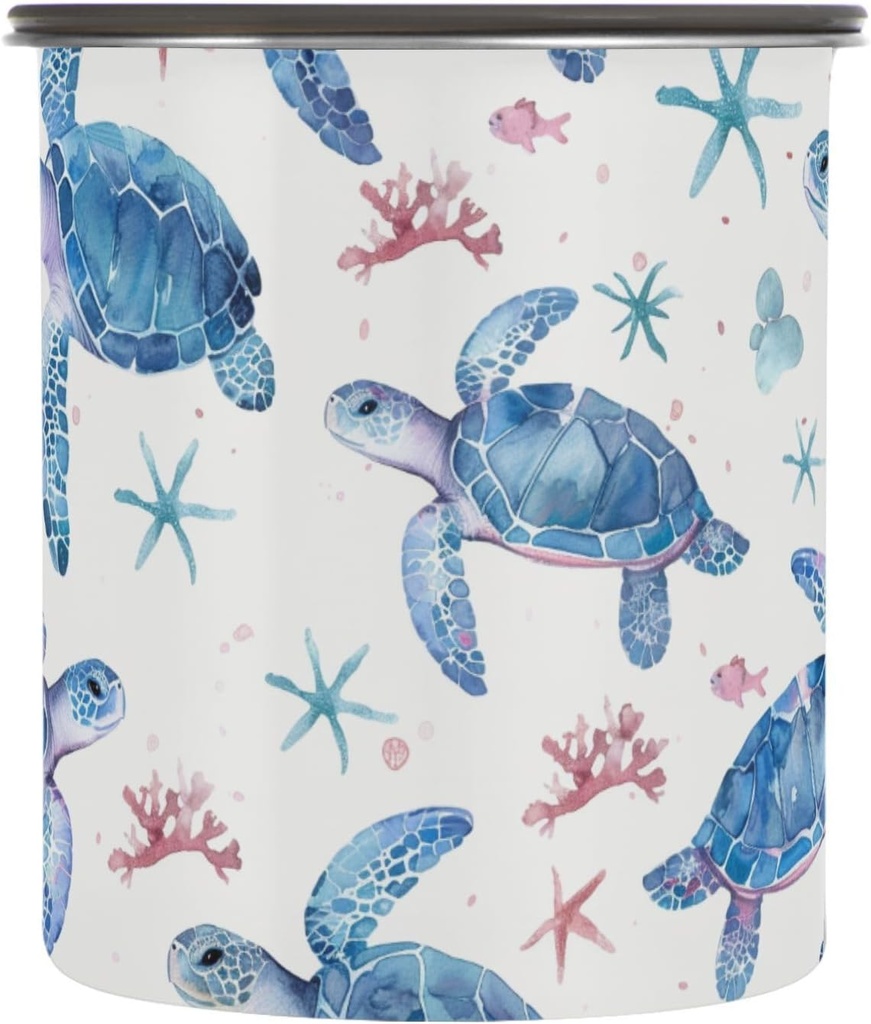 ALAZA Sea Turtle Watercolour Airtight Coffee Bean Canister 30oz Food Storage Containers with Lids For Gournd, Tea, Sugar, Flour, Rice, Cereal, Candy Cookie Jar