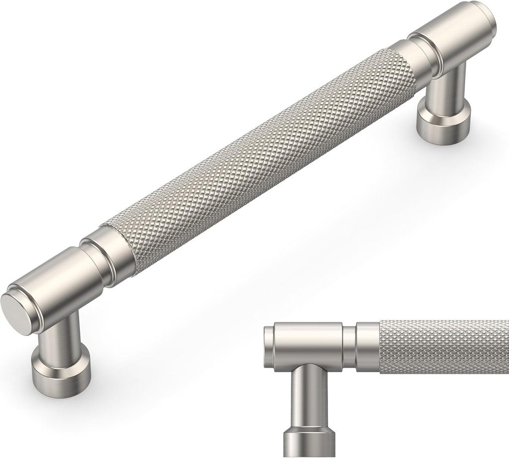 Amerdeco 10 Pack Brushed Satin Nickel knurled Cabinet Pulls 5 Inch(128mm) Hole Center Drawer Pulls Cabinet Hardware Kitchen Cabinet Handles for Bathroom ZH0072