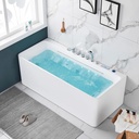 67” Whirlpool Freestanding Soaking Acrylic Jetted Rectangular Bathtub with Waterfall SPA Hydro Massage & Chromatherapy, LED Control Panel with Light, UL Certified