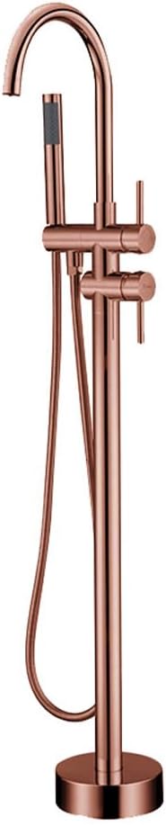 Floor Mount Bathtub Faucet, Freestanding Tub Filler, Standing Swivel Spout Shower Faucets Shower Mixer Taps with Cylinder Handheld Shower (Rose Gold, With Embedded Box)