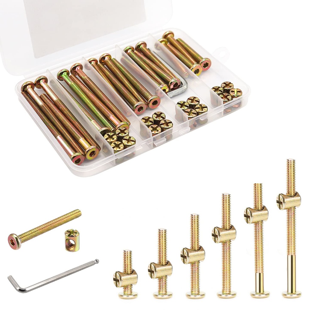 Crib Screws Hardware Replacement Kit - 20 Set Baby Bed Frame Bolts &Barrel Nuts Set,M6x16/40/50/60/70/80 mm Hex Drive Socket Cap Screws Barrel Nuts