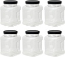 16 Fluid Ounce Square Jar with Handle & Black Lid (Pack of 6), Pantry Organization & Storage, Plastic Storage Container with Lid
