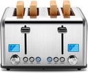 Roter Mond Countdown Stainless Steel 4 Slice Toaster with Bagel, Defrost, Cancel Function, Dual Toaster, Extra Wide Slots, 6 Shade Settings, Removable Crumb Trays, 1650W