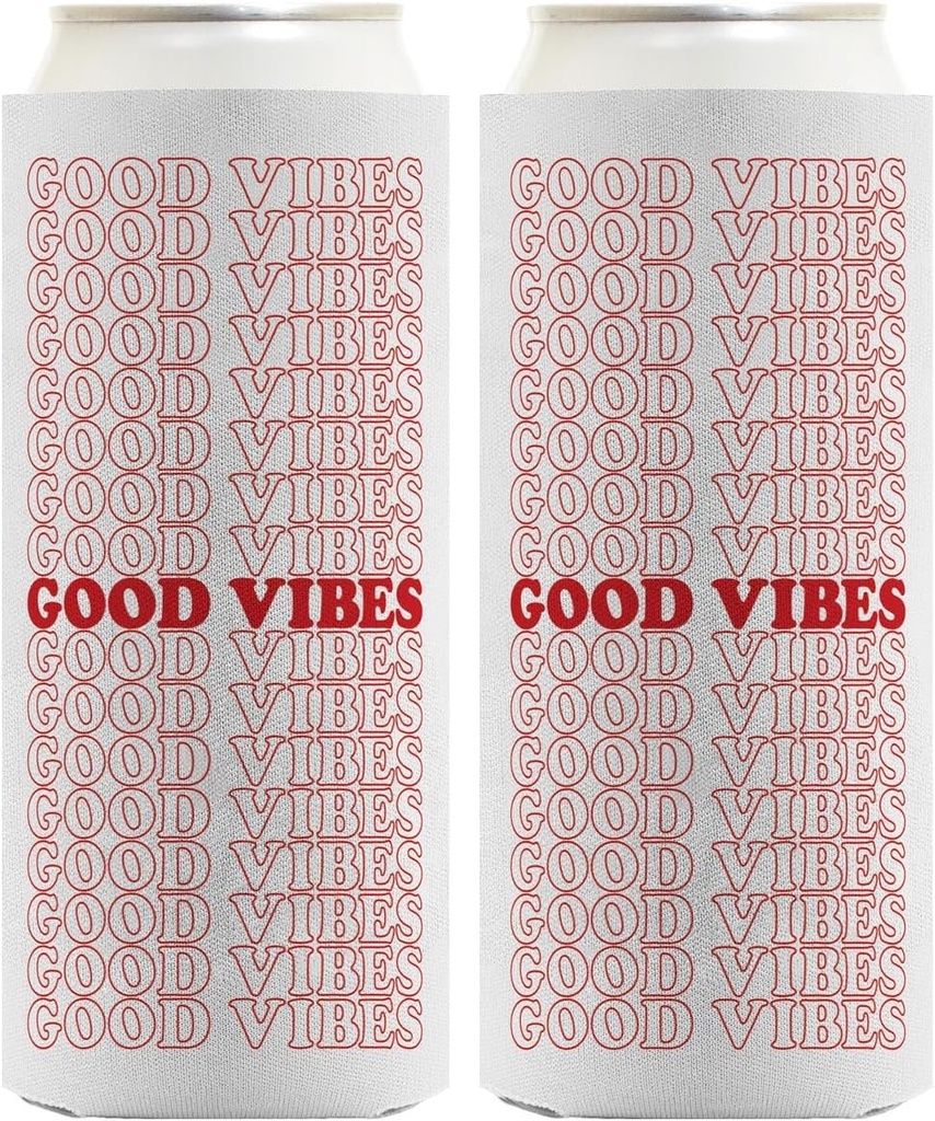 Good Vibes Only Gifts For Women Good Vibes Retro Style 2-Pack Ultra Slim Can Thermocoolers