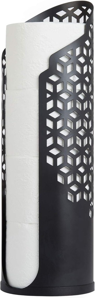 Better Living Rollo Hexacube Toilet Tissue Reserve, Bathroom Paper Storage Holder Stand for 4 Jumbo Rolls, Metal Freestanding Toilet Paper Tissue Roll Holder, No Assembly, Matte Black