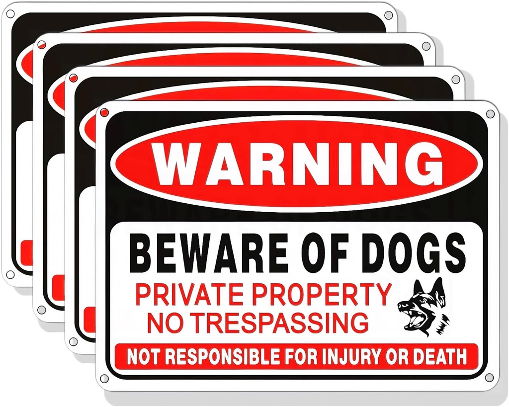 4 Pack Beware of Dog Sign,10x7 inch High Reflective Beware of Dog Signs for Fence,Private Property No Trespassing Warnings,Aluminum Metal Signs for Garden & Yard Decor
