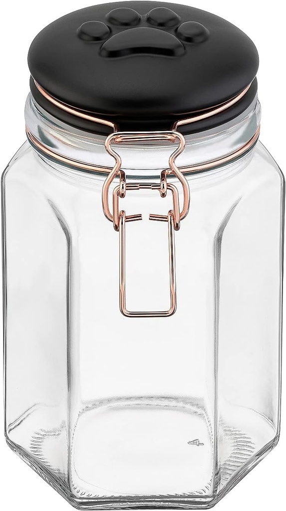 Amici Pet Bernese Clear with Black Lid 40 oz Glass Treats Canister, Single Container