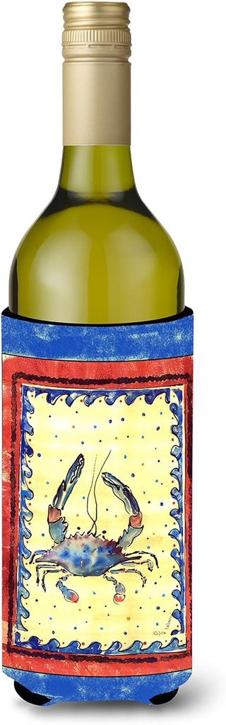 Caroline's Treasures 8093LITERK Blue Maryland Crab Wine Bottle Hugger Bottle Cooler Sleeve Hugger Machine Washable Collapsible Insulator Beverage Insulated Holder