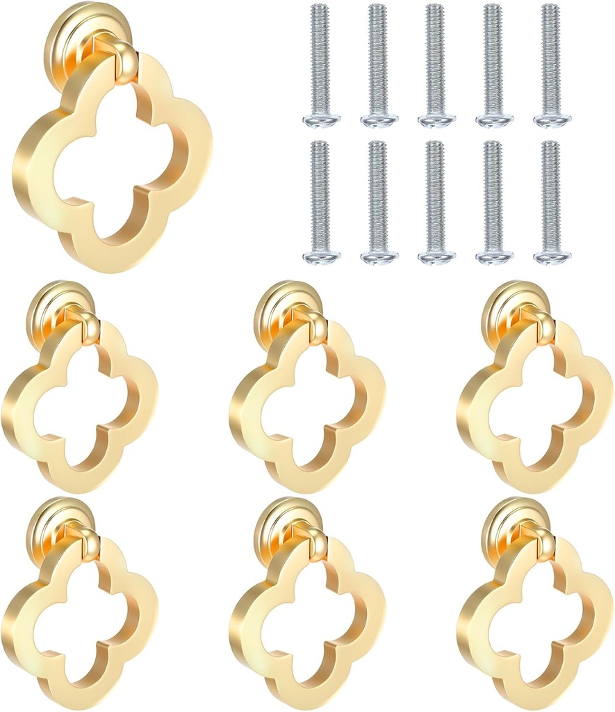 10 Pcs 55 mm Cupboard Knobs, Gold Flower Cabinet Knobs, Gold Zinc Alloy Dresser Drawer Knob with Screws for Closet Kitchen Bathroom Dresser