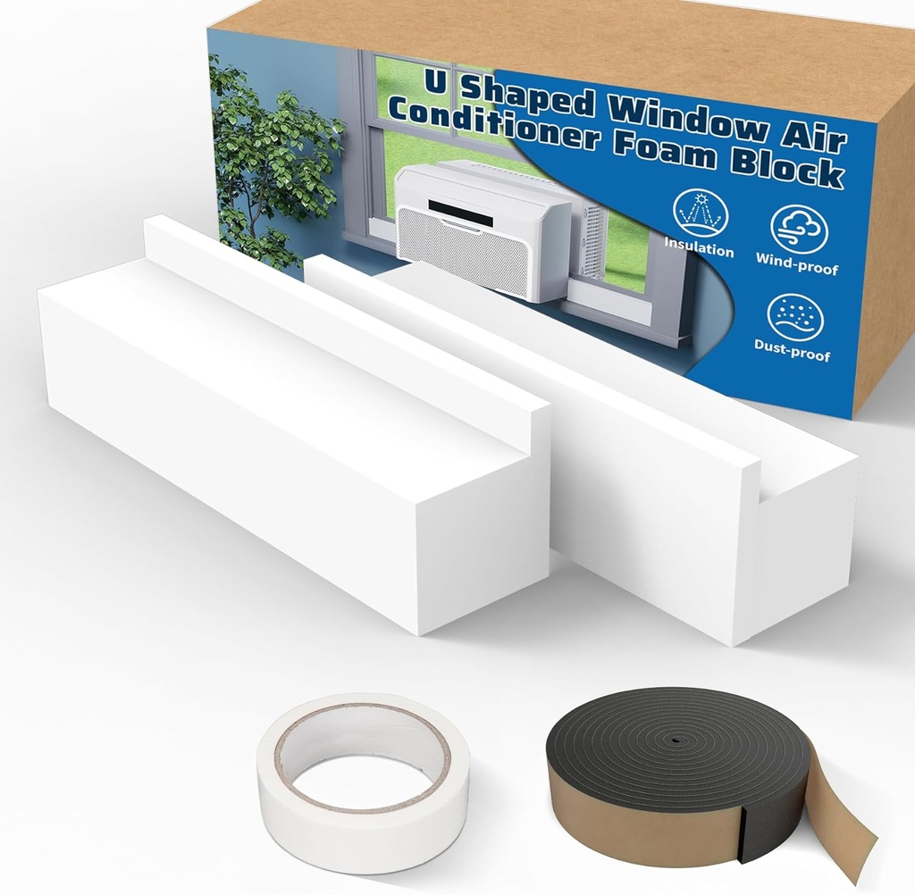 Window AC Foam Block,Air Conditioner Foam Block Compatible with Midea U Shaped Window AC Units,Window Air Conditioner Side Foam Block Panels,Prevent Cold and Hot Air Leakage,2 Pack