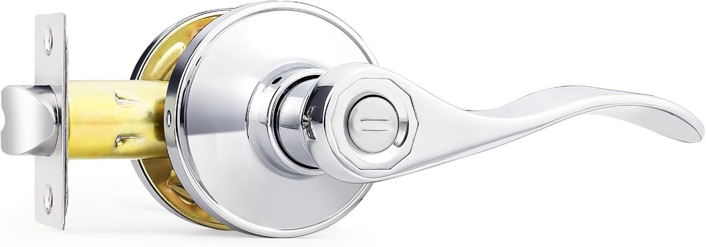 Probrico Interior Door Handle Wave Style Privacy Door Lever Polished Chrome Bed and Bath Handle Interior Keyless Leverset Lockset, Left/Right Handed,1 Pack