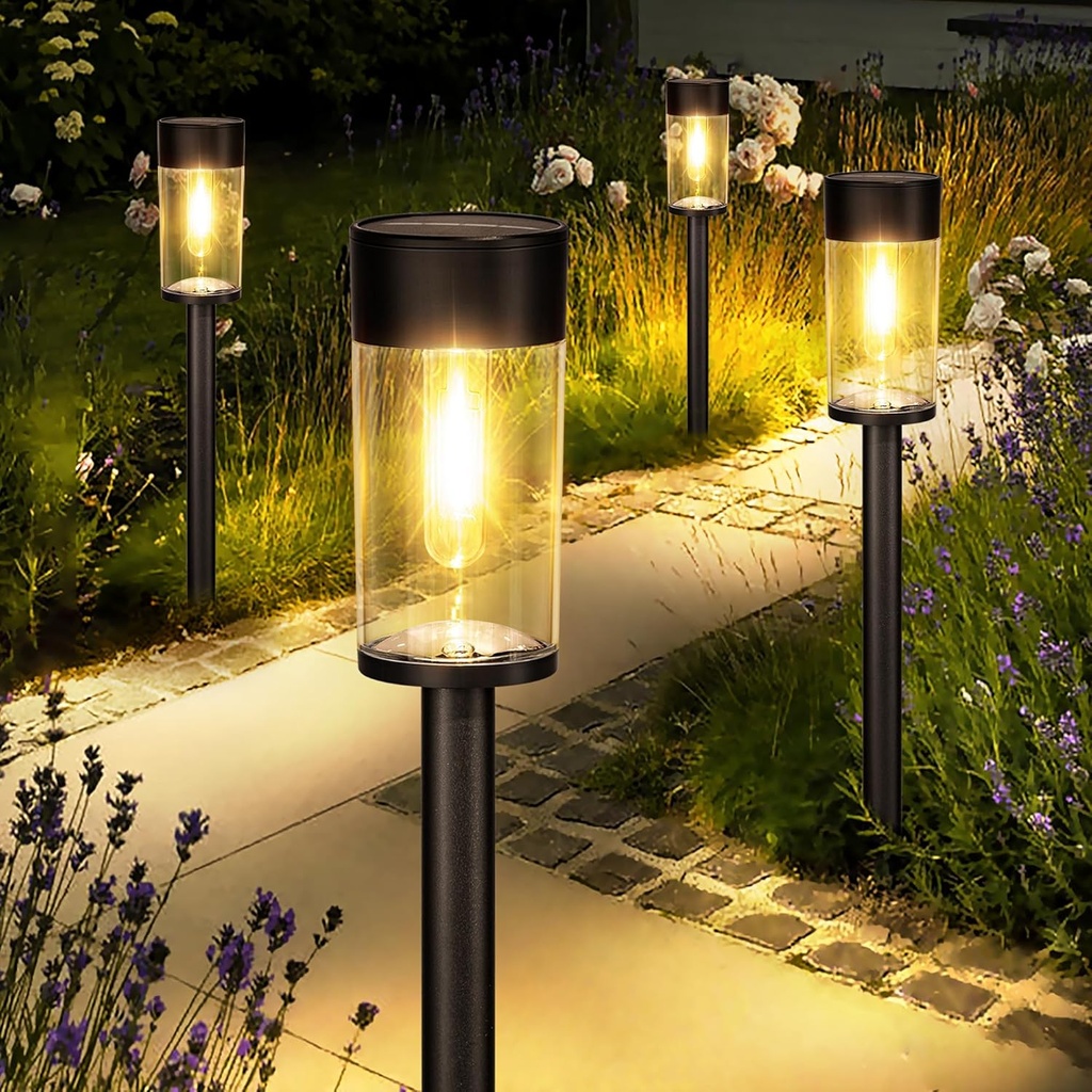 UME 10 Pack Solar Pathway Lights Outdoor, Bright Solar Garden Lights with Metal Design–IP65 Waterproof, Auto On/Off, 3000K LED Landscape Lighting for Yard, Lawn, Walkway, Driveway, Patio Decor