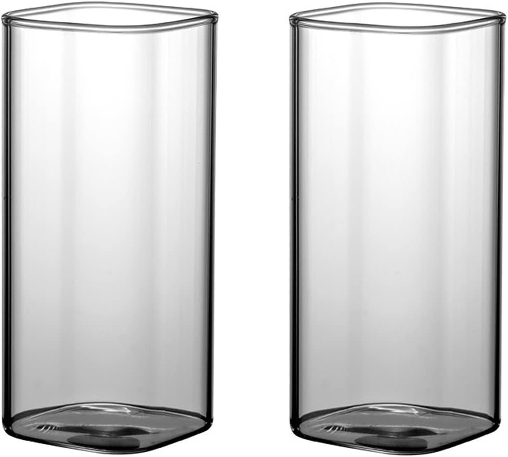 Water Glasses Thin Square Drinking Glasses Transparent Drinkware Cold Drink Cola Juice Coffee Milk Cup Restaurant Kitchen Supplies Glass Cups (Color : 2pc 500ml) (2pc 400ml)