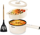 Dezin Electric Cooker, 2L Non-Stick Sauté Pan, Rapid Noodles Cooker, Mini Pot for Steak, Egg, Fried Rice, Ramen, Oatmeal, Soup with Power Adjustment, College Dorm Room Essential(Egg Rack Included)