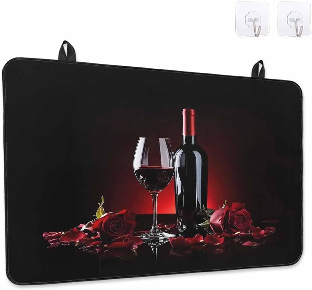 Countertop Burners Protection Mats for Kitchen, Elegant Red Wine Rose Black Rubber Stove Top Cover Mat, Heat Resistant Mats Cooktop Cover for Counter Dish Drying Mat, 36"x21"