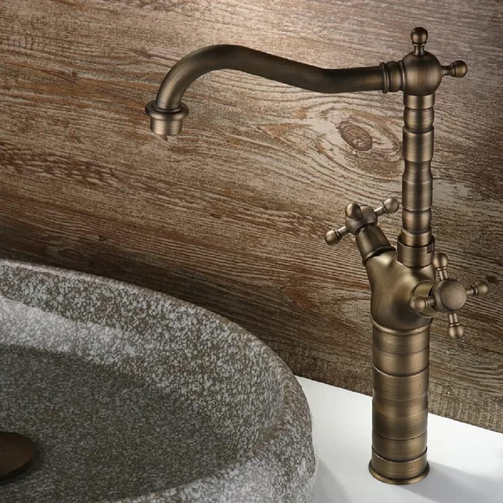 Lovedima Vessel Sink Faucet,Antique Brass Bathroom Mixer Faucet with Double Cross Handles