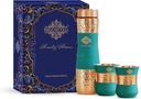 Indian Art Villa Copper Drinkware Gift Set of 2 Glass and 1 Bottle in Green Silk Finish, Volume-Bottle-30 Oz, Glass-11 Oz