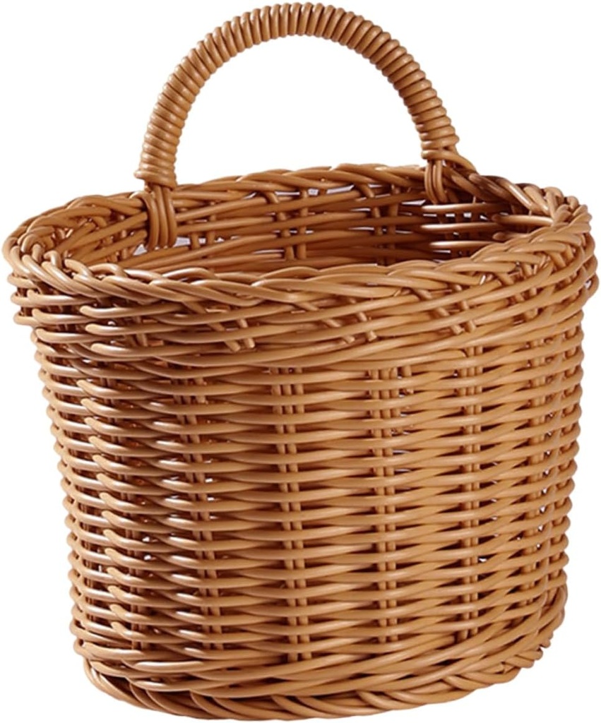 Imitation Rattan Woven Wall Hanging Basket for Kitchen Storage Multi-use Organizer for Garlic Ginger Onions and More Stylish Home Decor