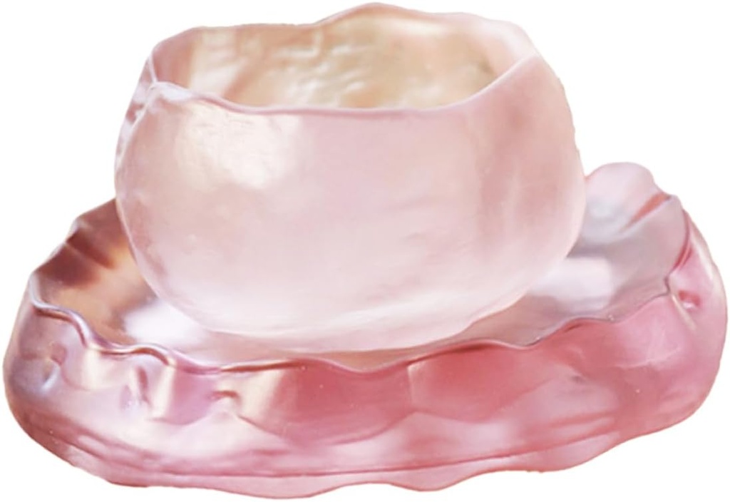 Ciieeo Pink Teacup Set Heat Resistant Glass Teacups Tea Mug Set Cup Saucer for Tea Party