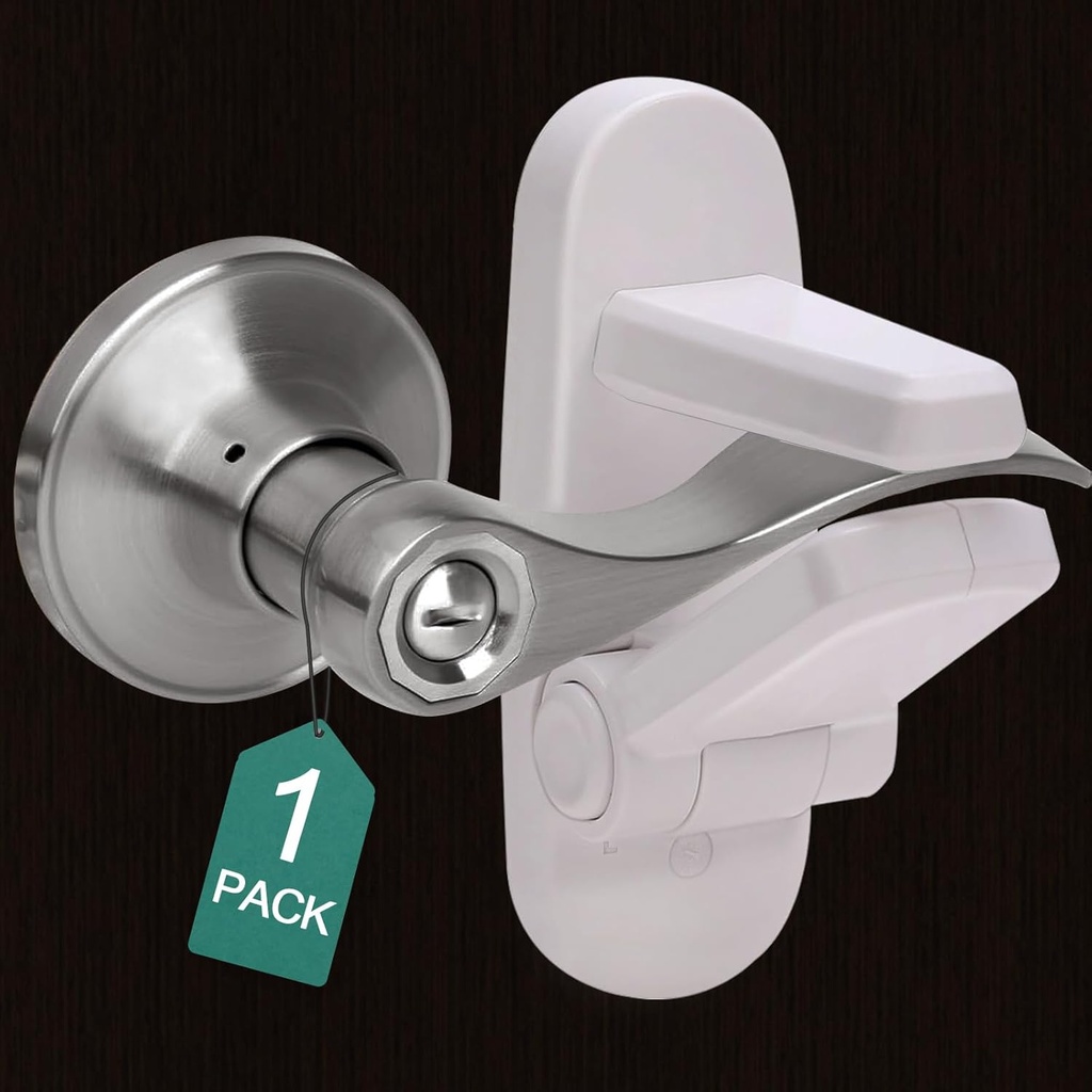 Childproof Door Lever Lock(1 Pack) Door Locks Handle for Kids Safety,Preventing Babies From Opening Doors,3M Adhesive and Tool-free Installation,Durable ABS.