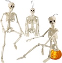 3Pack 16'' Posable Skeleton Plastic Mini Skeleton Decor with Movable Joints, Outdoor Halloween Decor Props for Yard Haunted Houses Porch