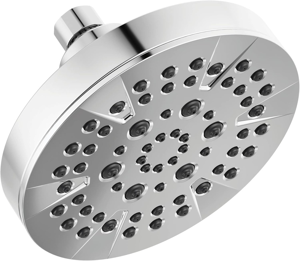 Delta 6-Setting Chrome Shower Head with High Pressure Spray, 6 Inch Round Shower Head, Showerheads, 1.75 GPM Flow Rate, Chrome 52535