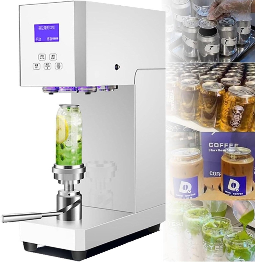 Automatic Commercial Can Sealing Machine - Adjustable Height, Seals 55mm Aluminum Caps in 4-6 Seconds, for Soda & Plastic Cans,Tin Can Seamer(White,Automatic)