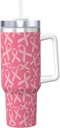 Breast Cancer Awareness 40 Oz Tumbler With Handle And Straw Lid, Insulated Reusable Stainless Steel Travel Mug Iced Tea Or Coffee, Smoothie And More