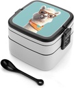 Funny Cartoon Llama Bento Box for Adults Double Layer Lunch Box with Spoon And Invisible Handle Microwave Dishwasher Safe Leak Proof Meal Prep Lunch Containers for Office Picnic